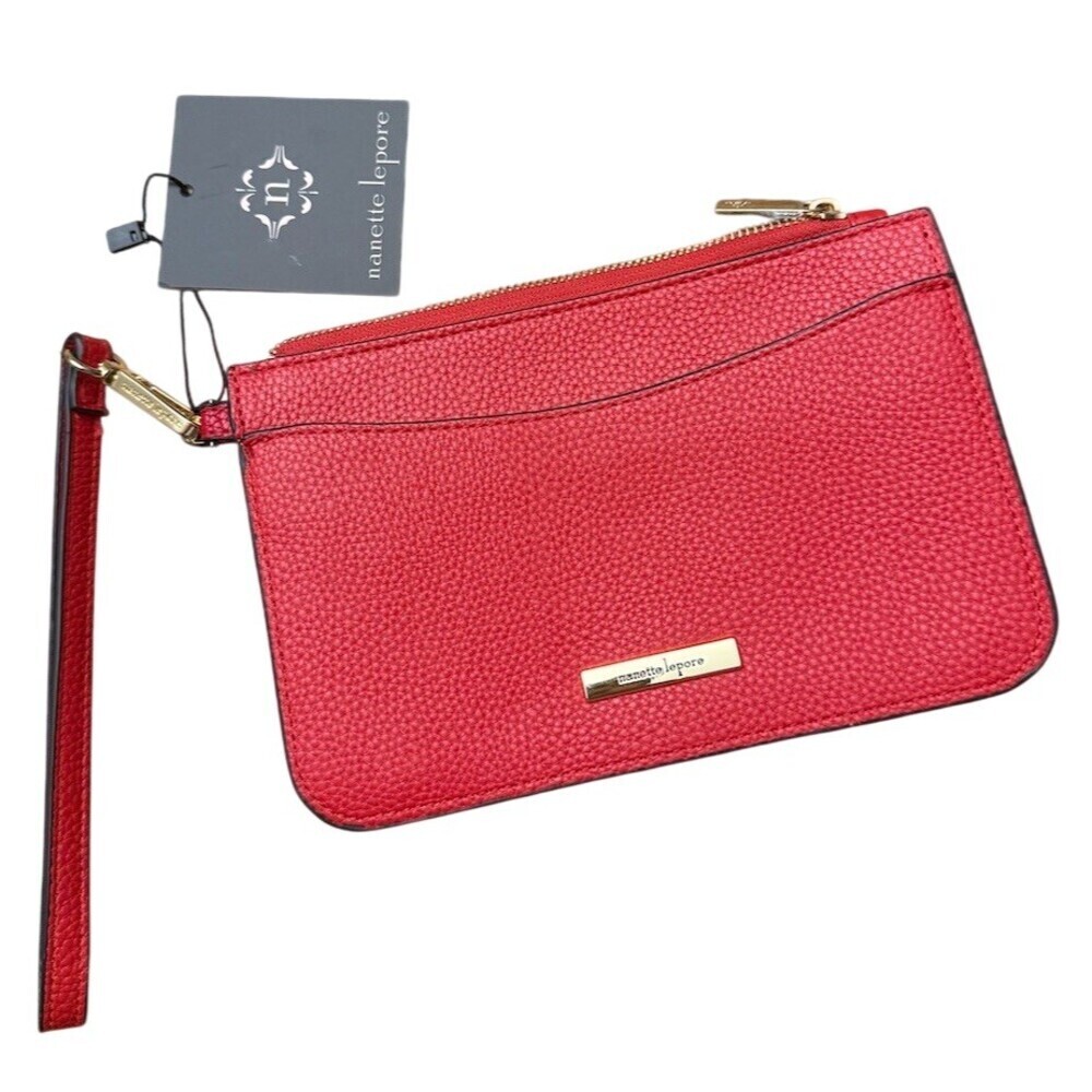 Nanette Lepore Wristlet Pouch Small Red Gold Strap
